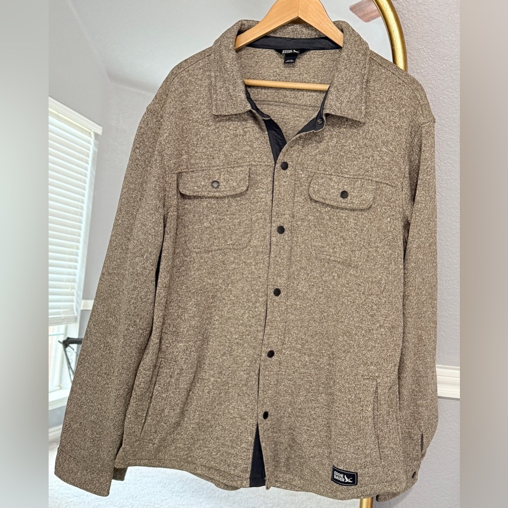 Eddie Bauer Shirt Jacket Mens Large Beige Sweater Fleece Shacket Pockets